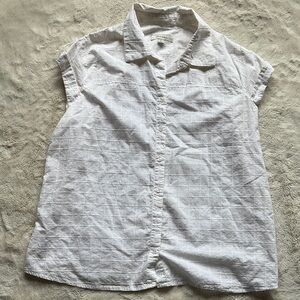 Merona White Cap Sleeve Button Down Shirt Textured Lightweight Collared XL